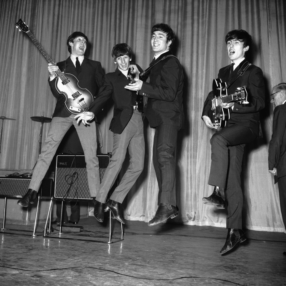The Beatles rehearse for that night's Royal Variety Performance at the Prince of Wales Theatre in 1963.