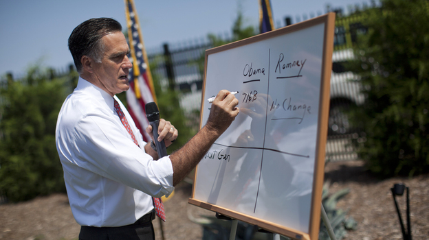 Republican presidential candidate Mitt Romney makes his case about Medicare during a briefing in South Carolina in August.