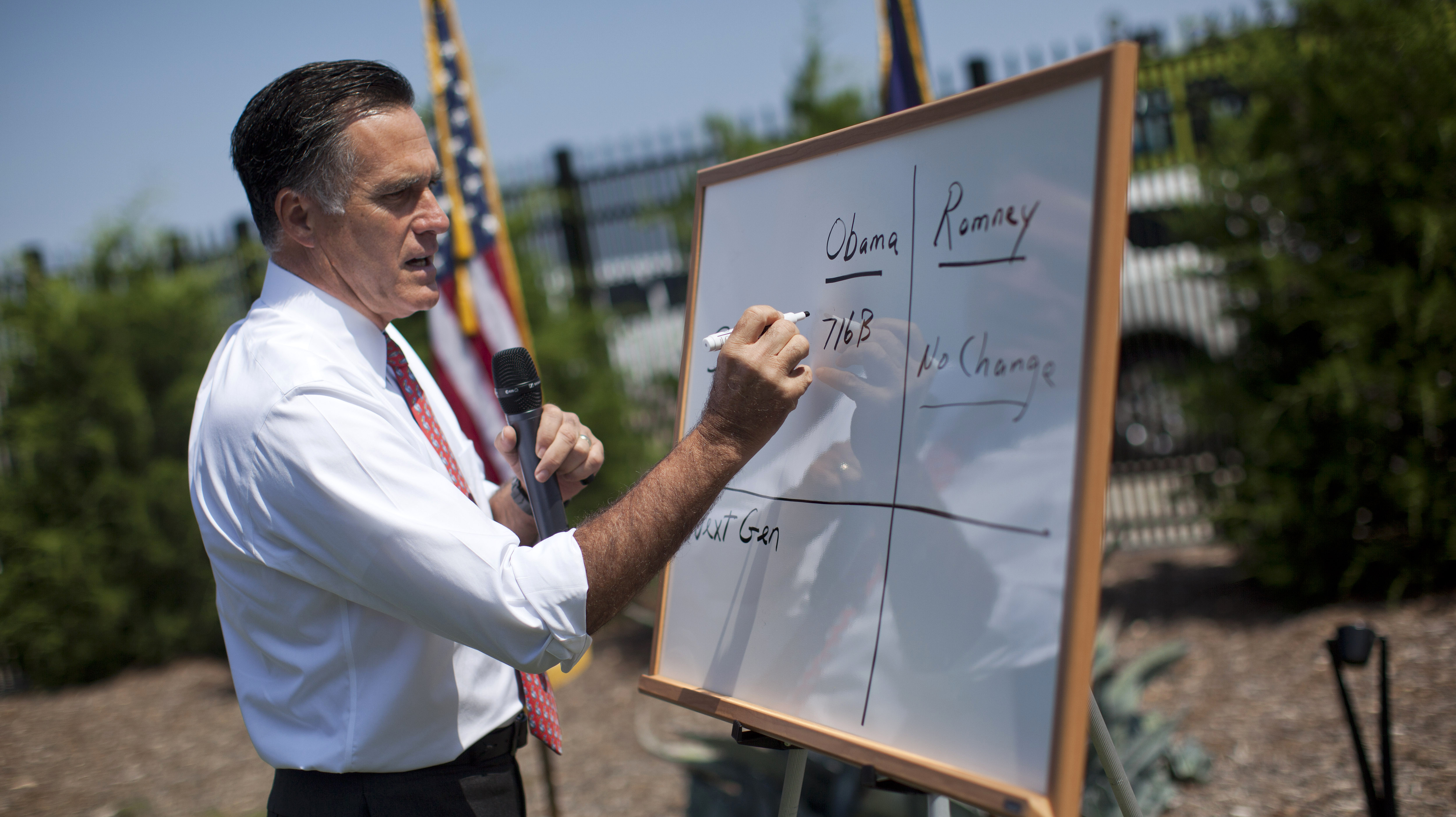 Republican presidential candidate Mitt Romney makes his case about Medicare during a briefing in South Carolina in August. Republican presidential candidate Mitt Romney makes his case about Medicare during a briefing in South Carolina in August.