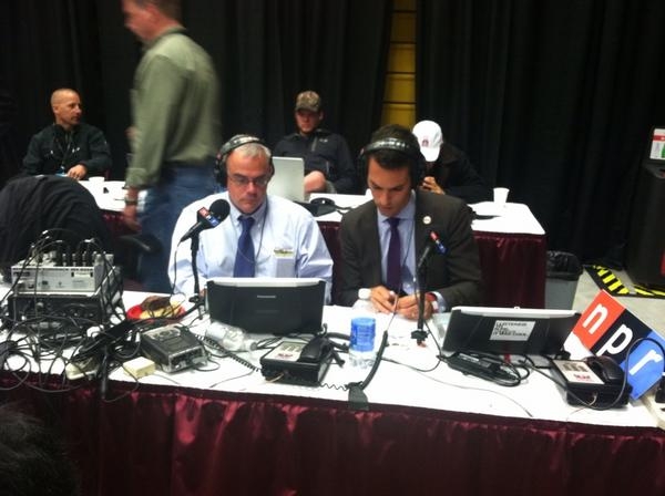 As the first presidential debate was underway in Denver, Co., Assistant Producer Arnie Seipel took this photo of White House Correspondents (l to r) Scott Horsley and Ari Shapiro deep into fact-checking.
