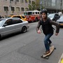 That's one way to get around: A skateboarder Wednesday on First Avenue in Manhattan.