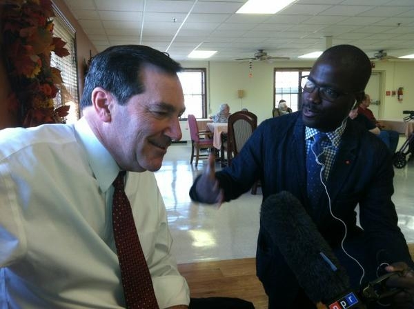 Reporter Alan Greenblatt tweeted this image of National Desk Reporter Sonari Glinton interviewing Indiana Senate candidate Joe Donnelly.