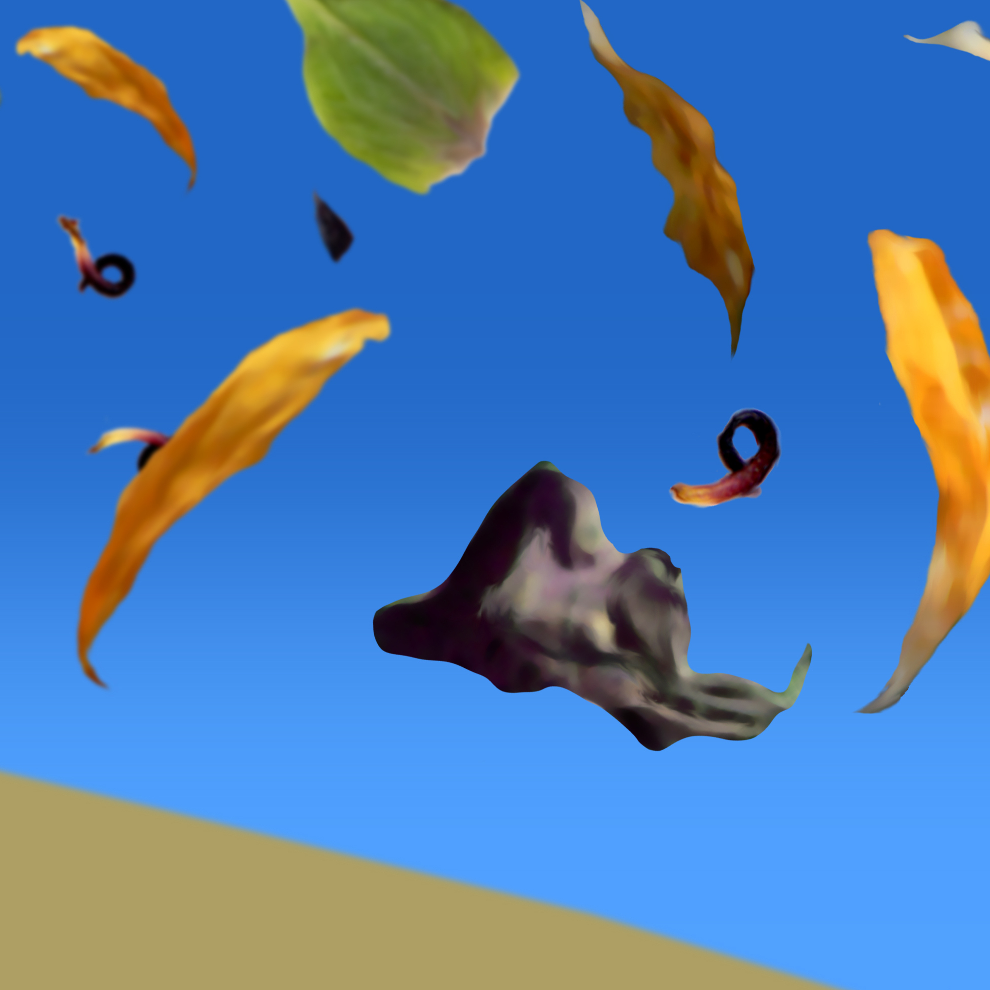 Leaves blowing over a dune.