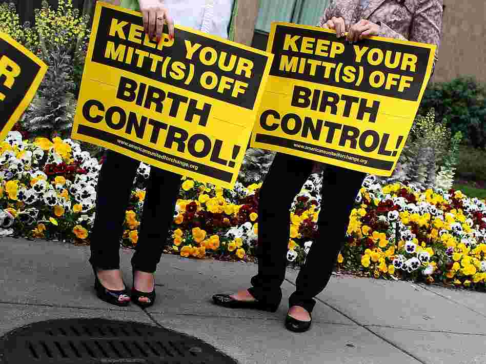 Women use wordplay to protest Republican presidential candidate Mitt Romney's position on women's health care outside the Hyatt Regency, where Romney was scheduled to attend a fundraiser, on March 22 in Washington, D.C.