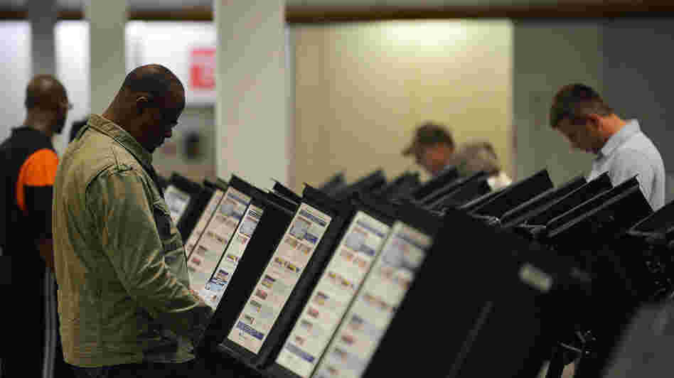 People cast their ballots at an early-voting center in Columbus, Ohio, on Oct. 15.