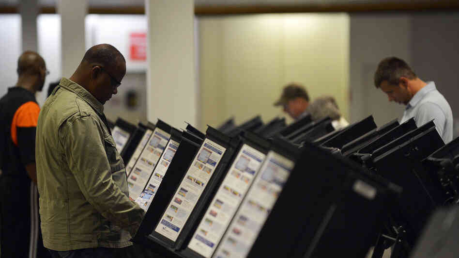 People cast their ballots at an early-voting center in Columbus, Ohio, on Oct. 15.