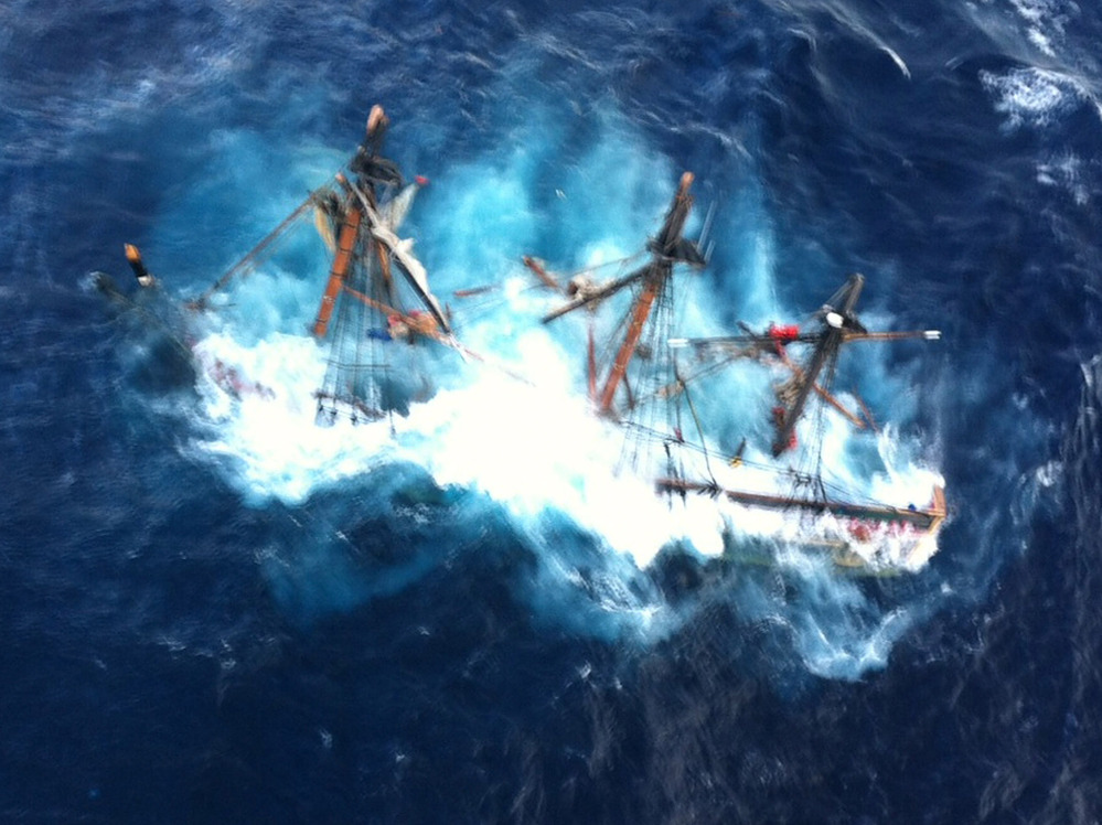 The HMS Bounty as the tall ship sank Monday off the coast of North Carolina.