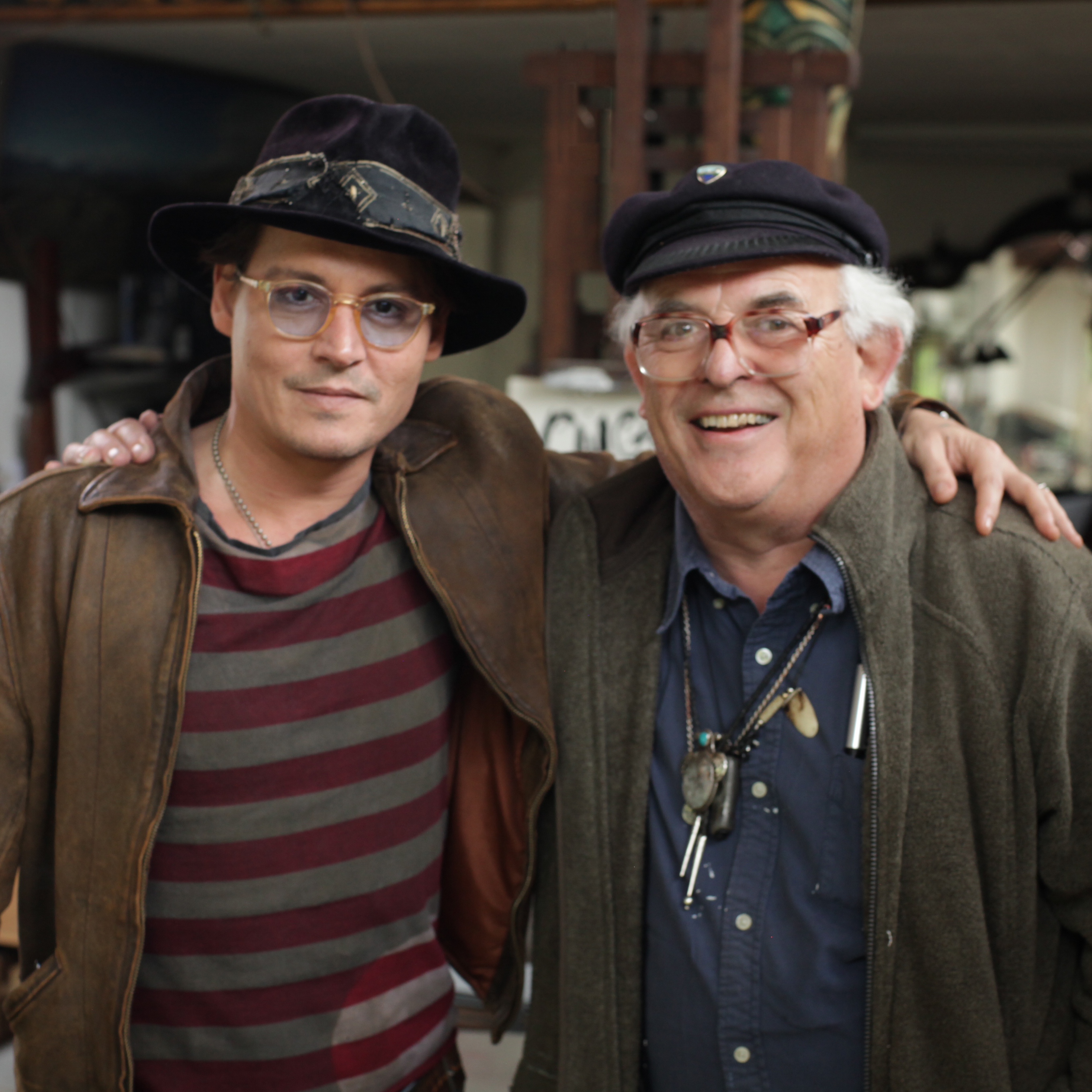 Johnny Depp and Ralph Steadman in Steadman's studio.