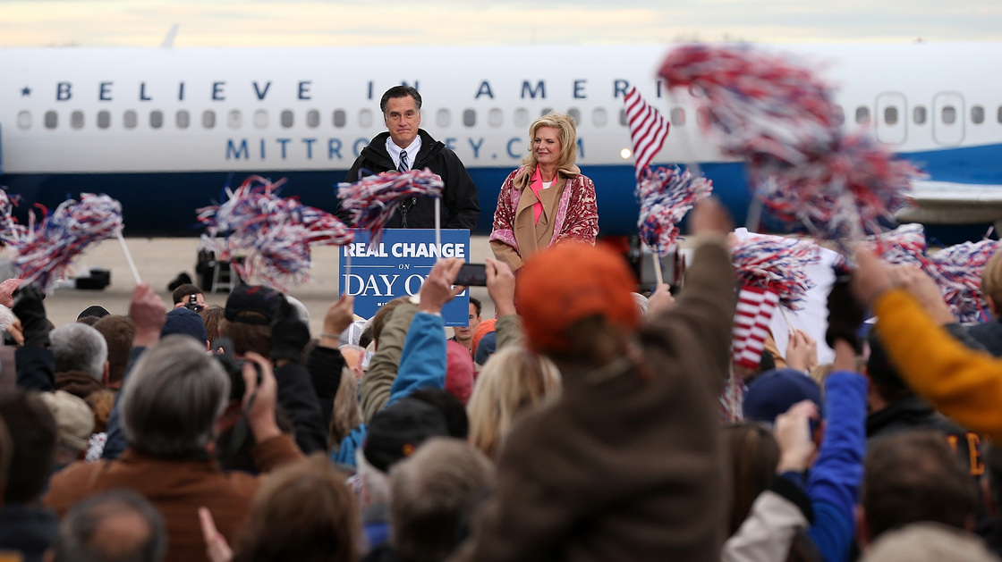 Republican presidential candidate Mitt Romney holds a campaign rally in Newington, N.H., on Saturday.