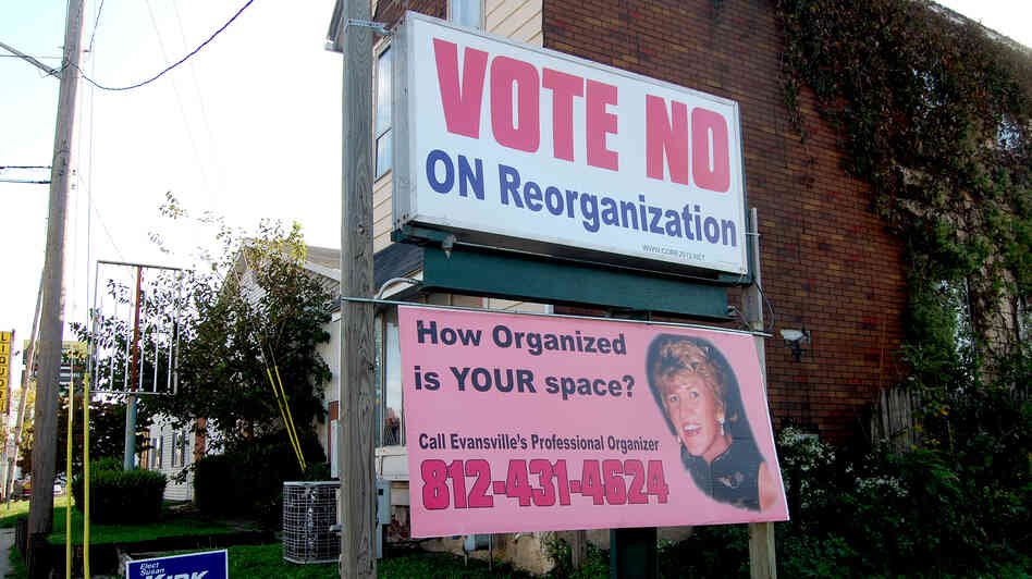A vote to merge the city of Evansville, Ind., with Vanderburgh County has met opposition from some voters and even businesses. A vote to merge the city of Evansville, Ind., with Vanderburgh County has met opposition from some voters and even businesses.