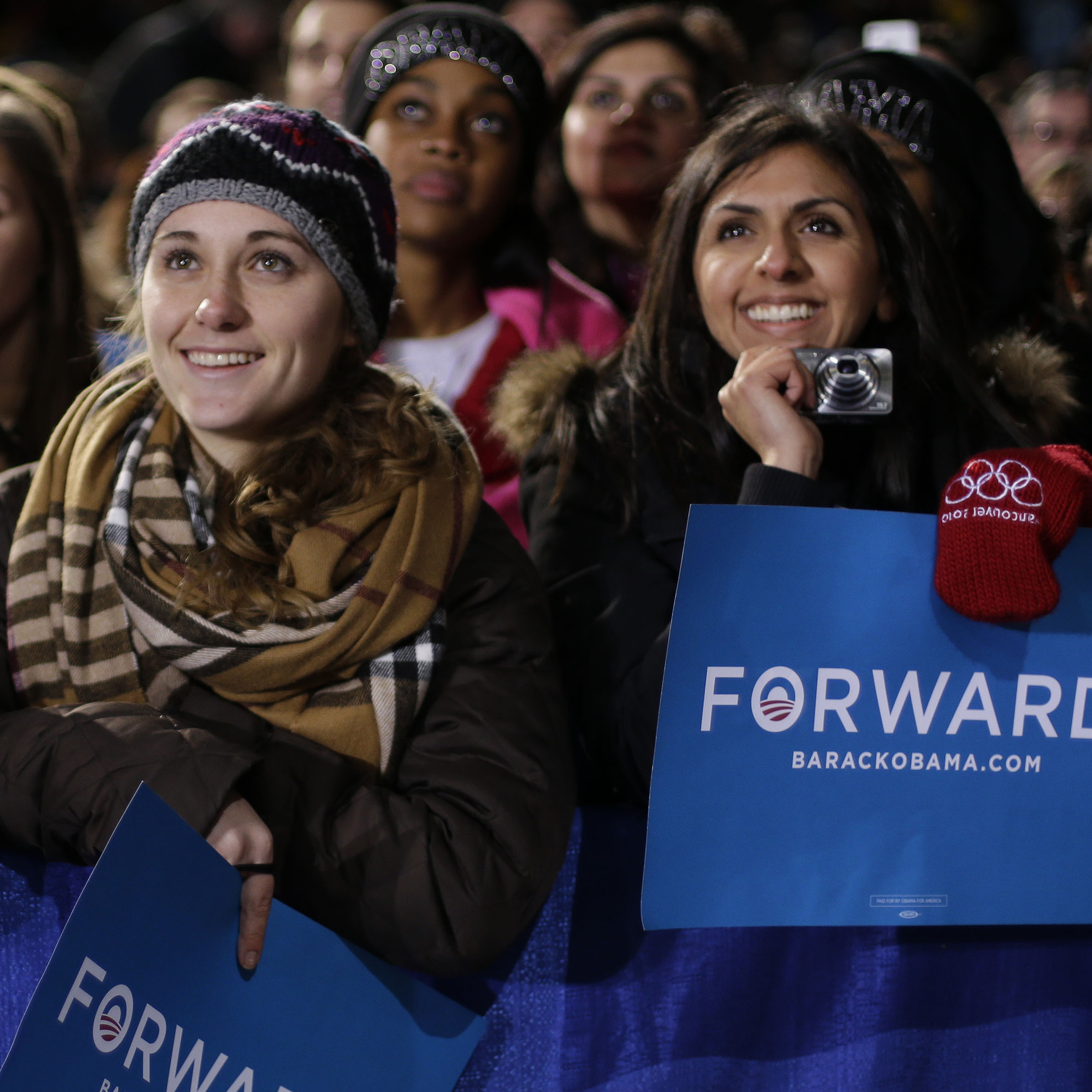 Supporters listen to President Barack Obama speak at a campaign event in Bristow, Va., on Saturday.