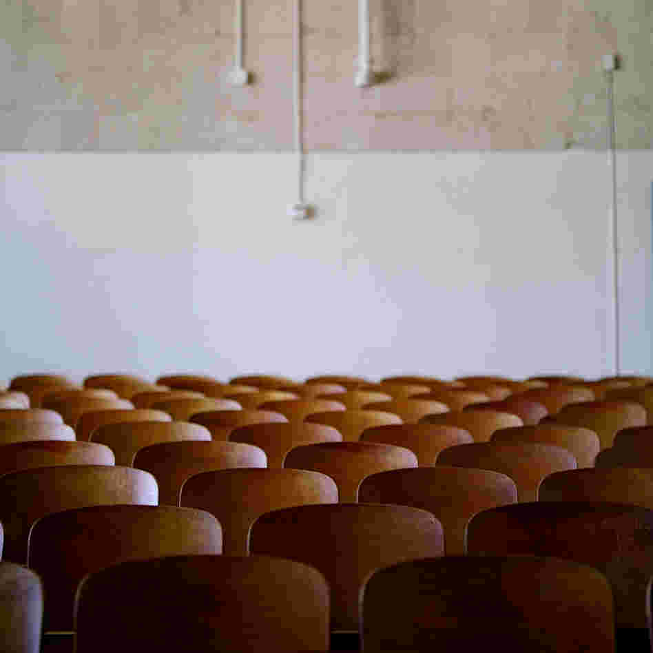 An empty theater at H.S. Thompson Elementary School.