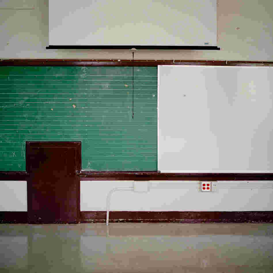 An empty classroom at James W. Fannin Elementary School.
