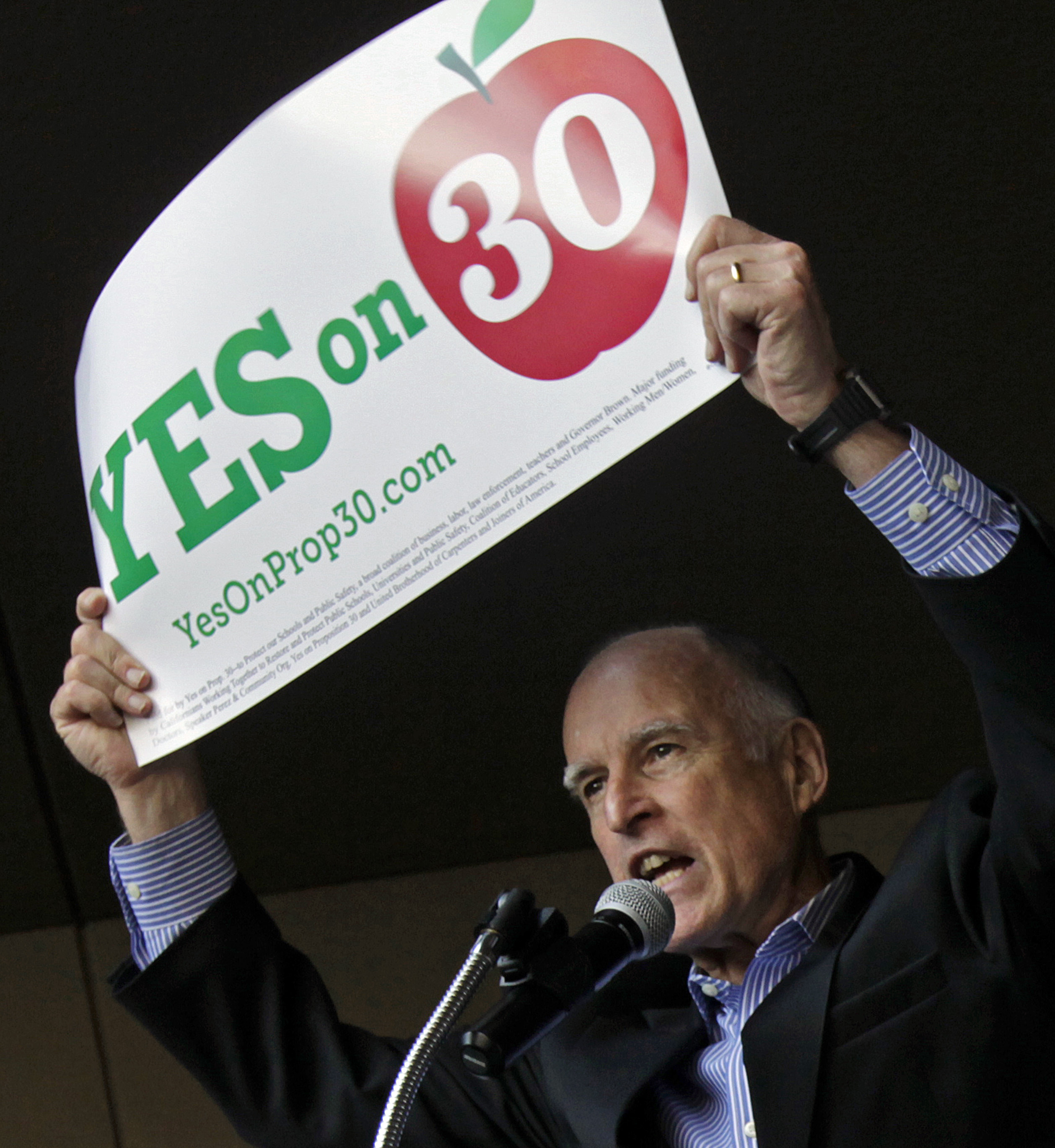 California Gov. Jerry Brown appears at a rally in downtown Los Angeles on Saturday. California Gov. Jerry Brown appears at a rally in downtown Los Angeles on Saturday.