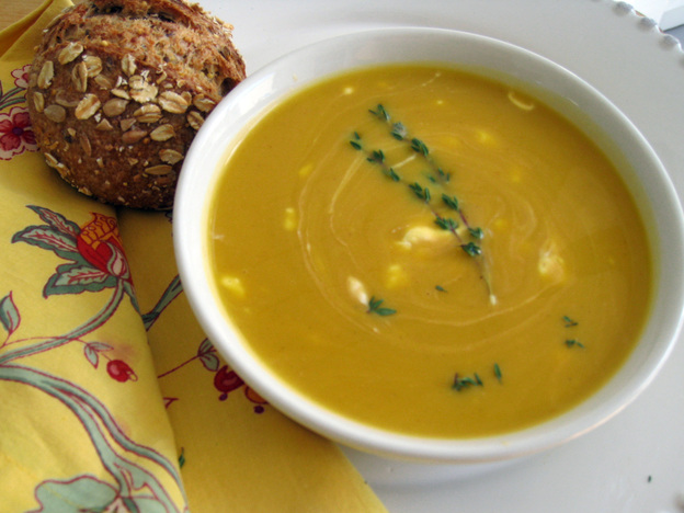 Winter Squash And Sweet Potato Soup With Apple Butter Cream