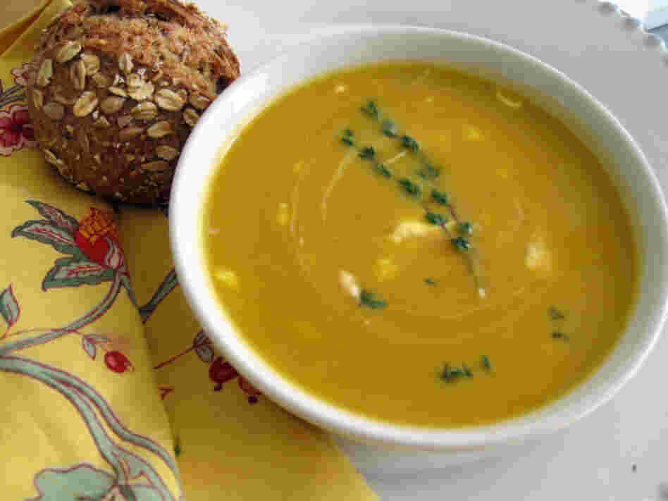 Winter Squash And Sweet Potato Soup With Apple Butter Cream
