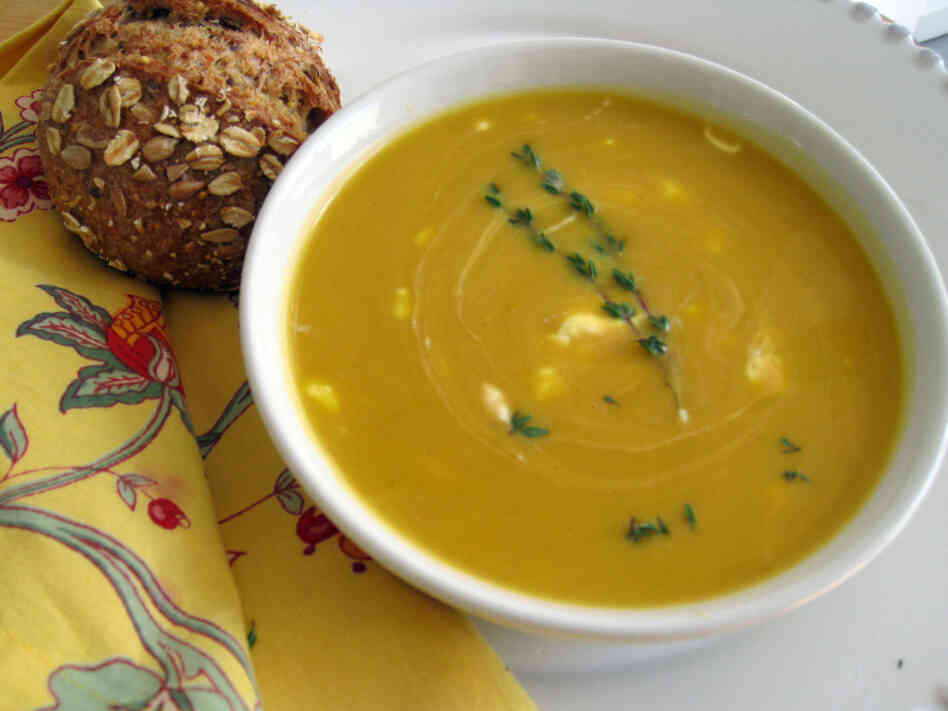 Winter Squash And Sweet Potato Soup With Apple Butter Cream