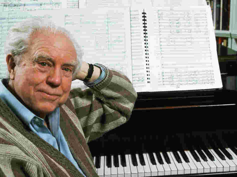 Composer Elliott Carter at the piano in 1989.