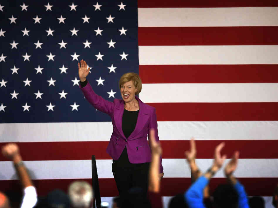 Rep. Tammy Baldwin greets supporters at a campaign rally for President Obama in Milwaukee on Saturday. Baldwin defeated former Wisconsin Gov. Tommy Thompson for a U.S. Senate in Wisconsin.