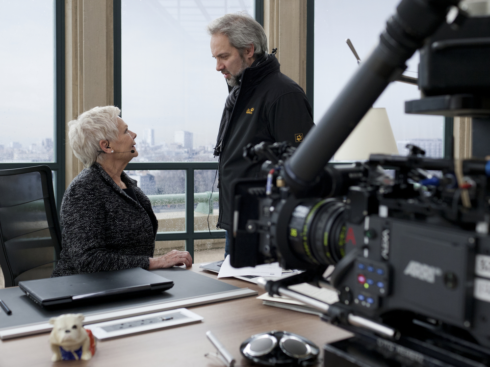 Mendes on the set of Skyfall with Judi Dench, who plays M.