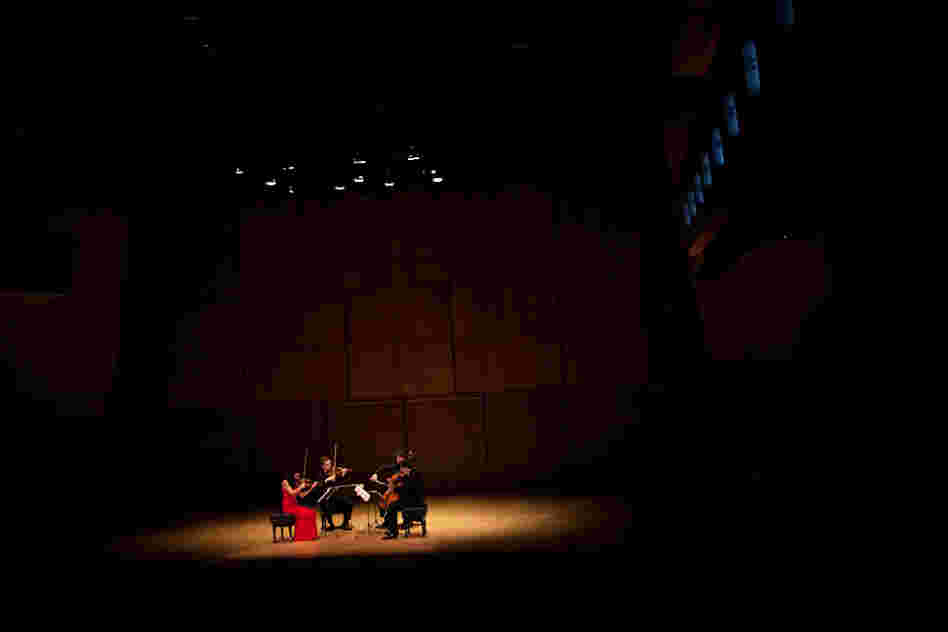 Intimate lighting for intimate music. Just a spotlight on the Belcea Quartet is appropriate for Beethoven's late quartets, which are among his most personal, enigmatic and powerfully forward-thinking pieces.