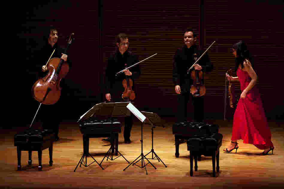 The Belcea Quartet prepares to leaves the stage. They also played Beethoven's enigmatic String Quartet in B flat, Op. 130 at this Zankel Hall performance. 
