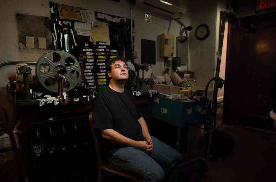 Projectionist Tom Doyle at the Avon Theater, Stamford, Conn.