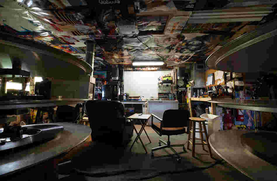 The booth at the Warwick Drive-In, Warwick, N.Y. The booth is its own little screening room; note the digital projector mounted in the ceiling.