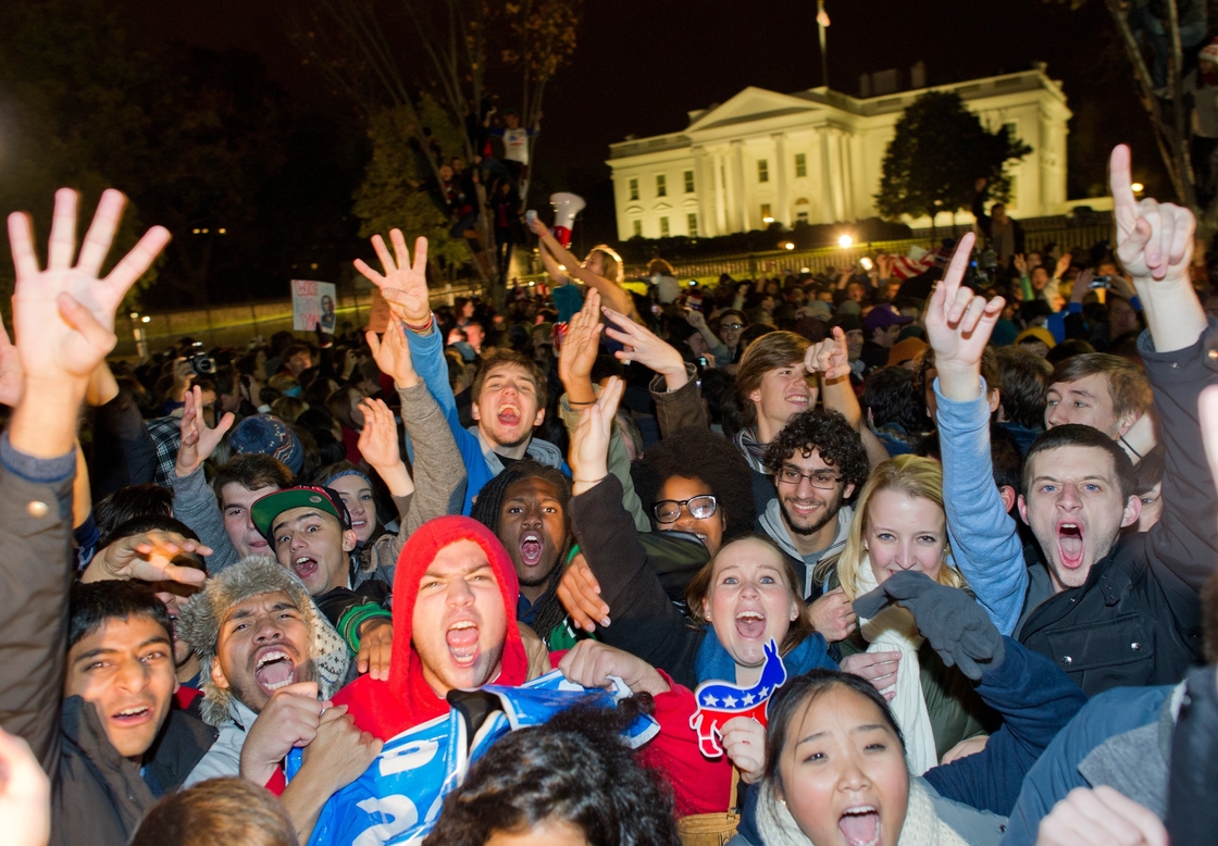 The scene outside the White House Wednesday after President Obama's re-election.