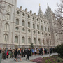 Mormons line up outside the historic Salt Lake Temple for an annual conference in April 2010. Mormons line up outside the historic Salt Lake Temple for an annual conference in April 2010.