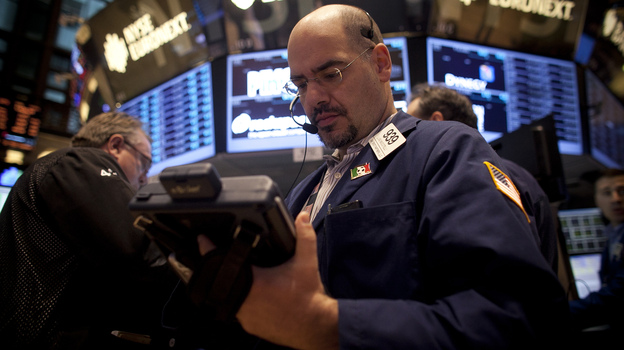 On the floor of the New York Stock Exchange this morning. (Getty Images)