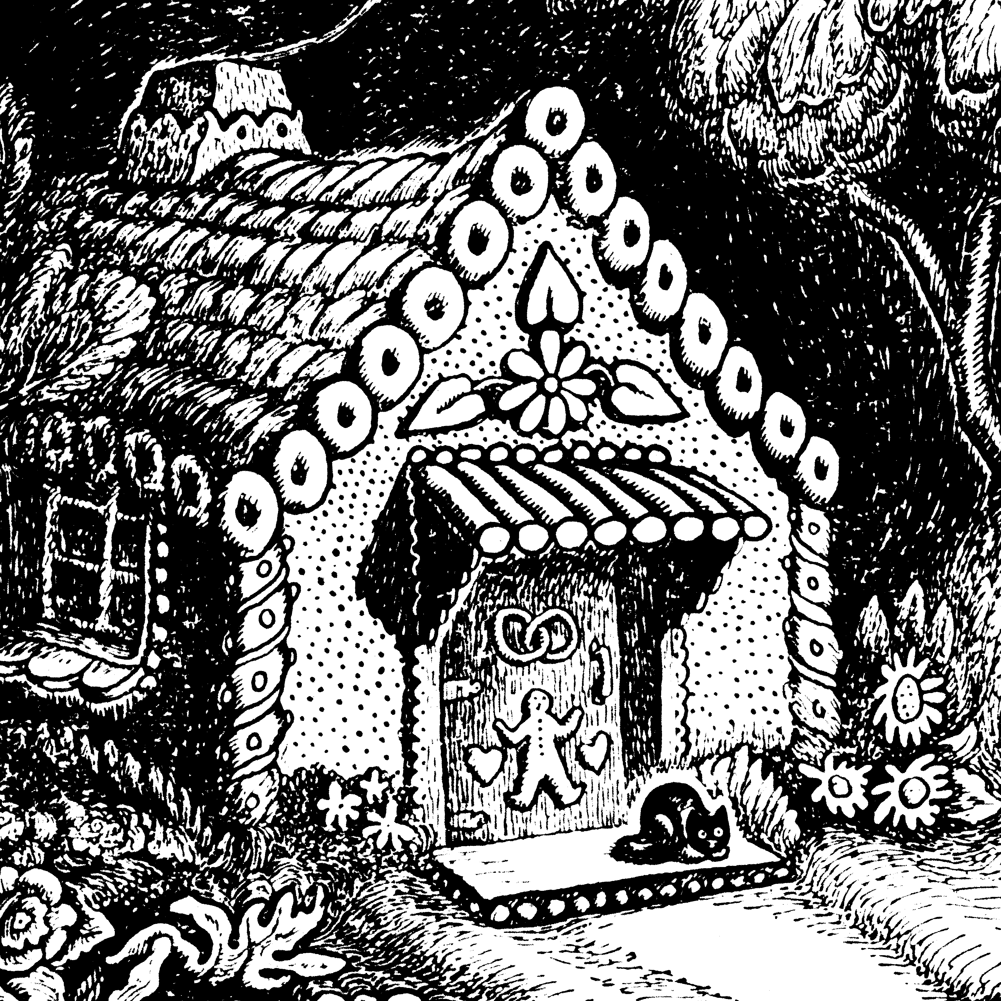 Brother and sister make their fateful first sighting of the witch's house made of gingerbread in Hansel and Gretel.
