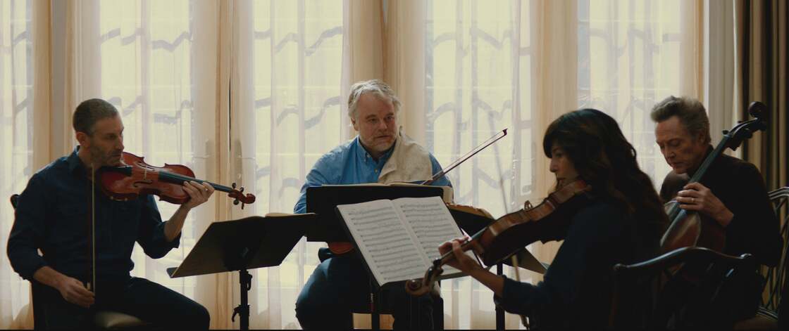 Mark Ivanir, Philip Seymour Hoffman, Christopher Walken and Catherine Keener as the Fugue String Quartet.