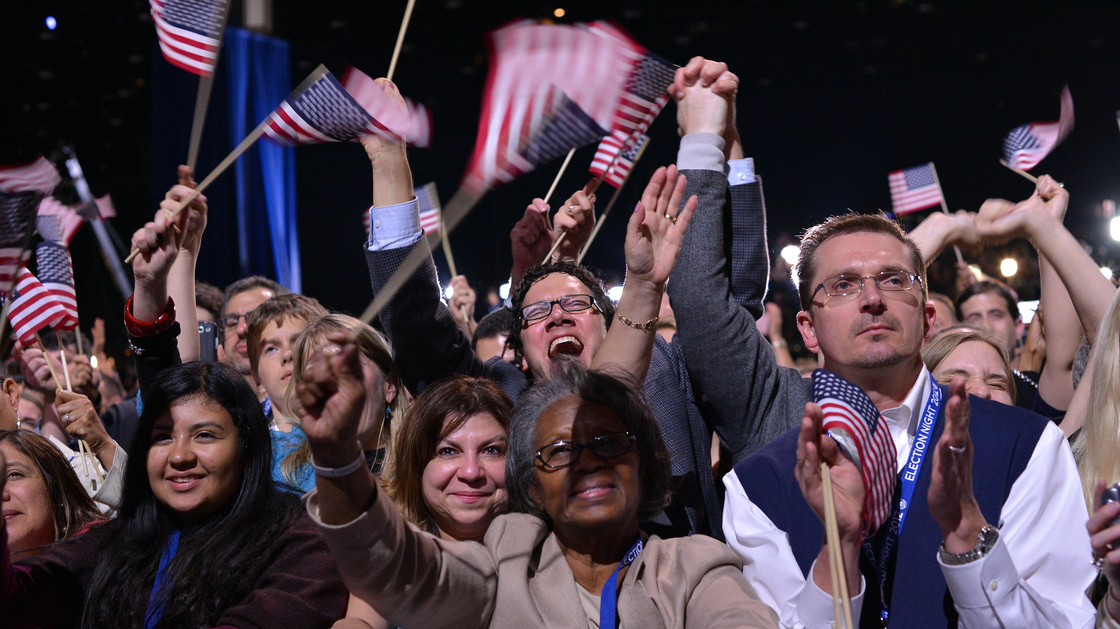 Some of the faces of those who supported the president, at his victory rally Tuesday in Chicago.