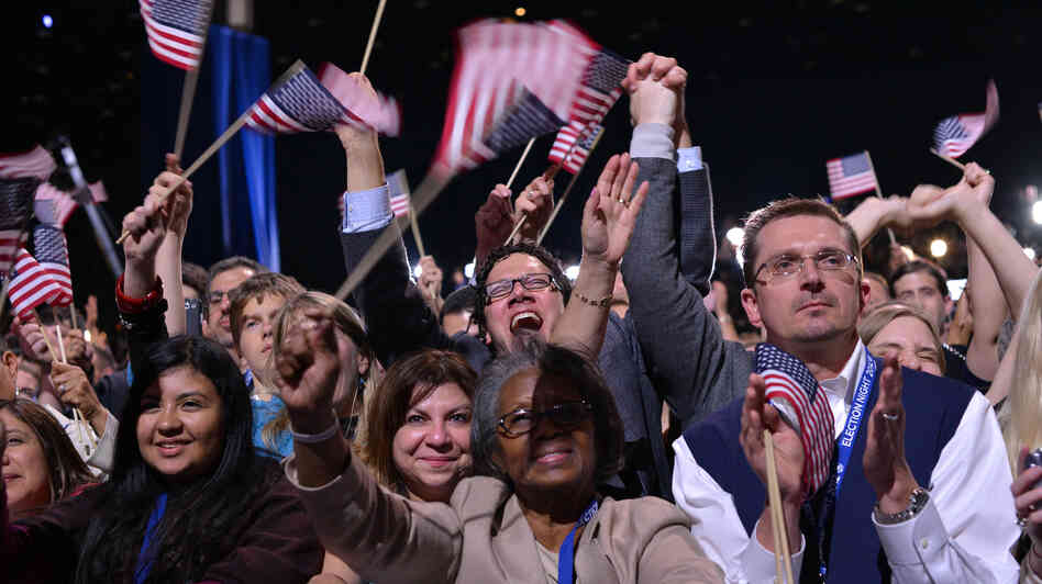 Some of the faces of those who supported the president, at his victory rally Tuesday in Chicago.
