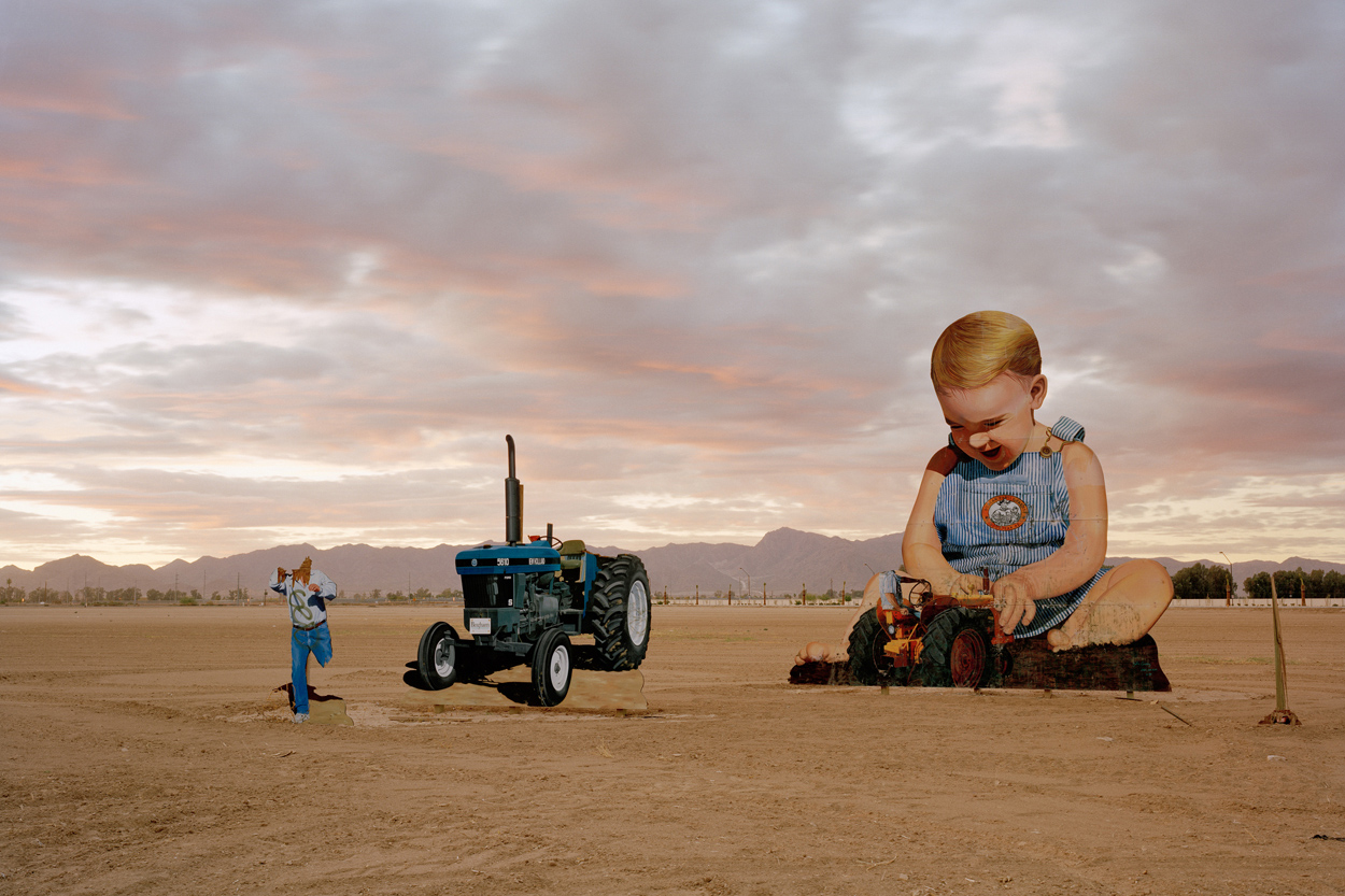 Baby With Tractor At Sunset (Vandalized Cerney/Sun Kim Sculpture), Phoenix, 2009