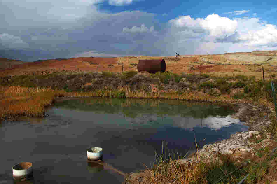 The EPA requires that the wastewater streams show no obvious sheen and no solid deposits. But both were visible near oil fields on the Wind River Reservation in Wyoming.
