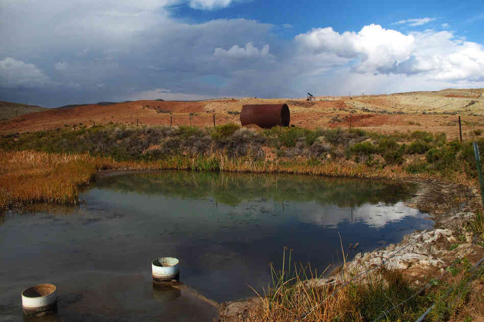 The EPA requires that the wastewater streams show no obvious sheen and no solid deposits. But both were visible near oil fields on the Wind River Reservation in Wyoming.