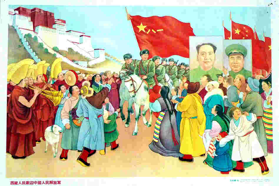 "The Tibetan people welcome the People's Liberation Army." (Tibet was essentially autonomous for decades before Chinese communist troops entered in 1950.)