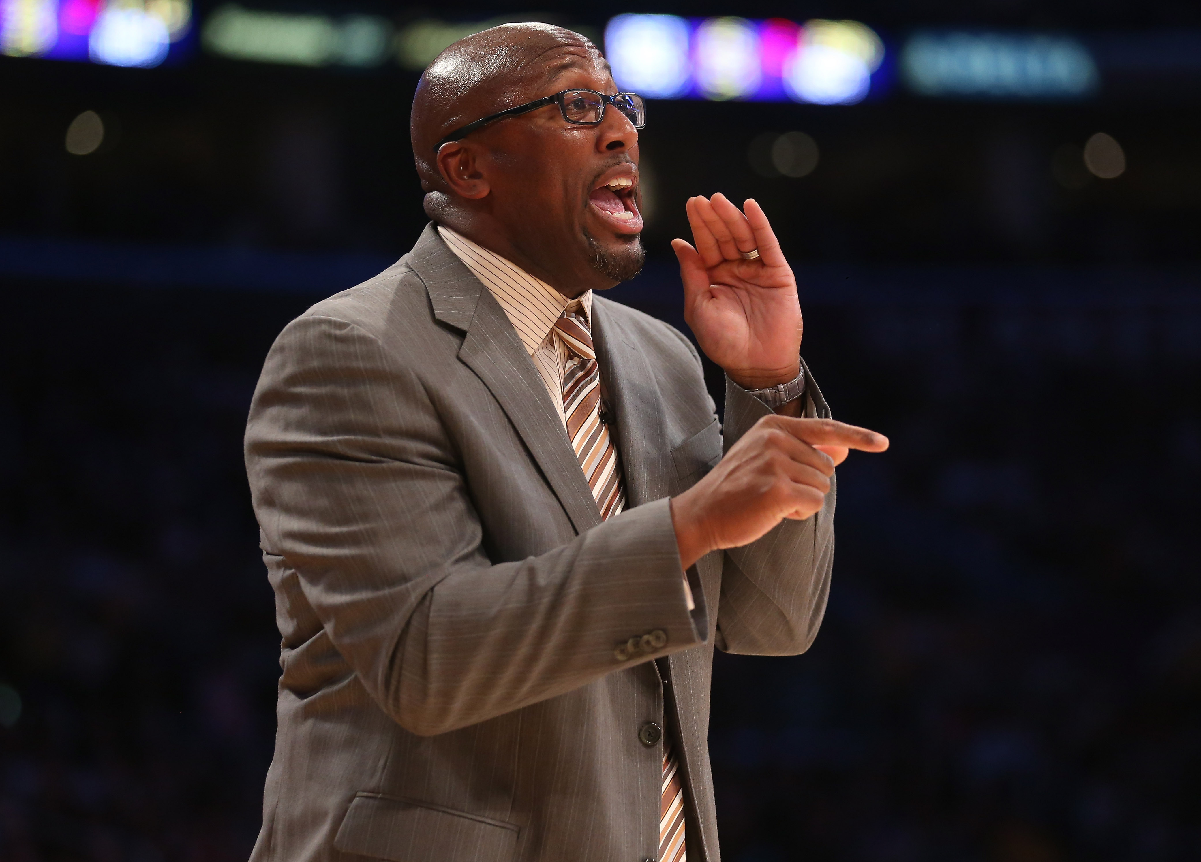 Former head coach Mike Brown of the Los Angeles Lakers gives instructions during the game against the Los Angeles Clippers in November. Former head coach Mike Brown of the Los Angeles Lakers gives instructions during the game against the Los Angeles Clippers in November.