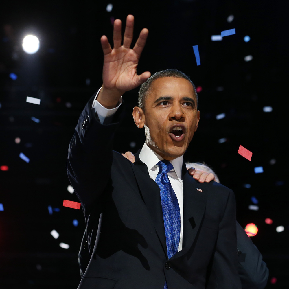 President Obama delivers his re-election victory speech Wednesday morning in Chicago.