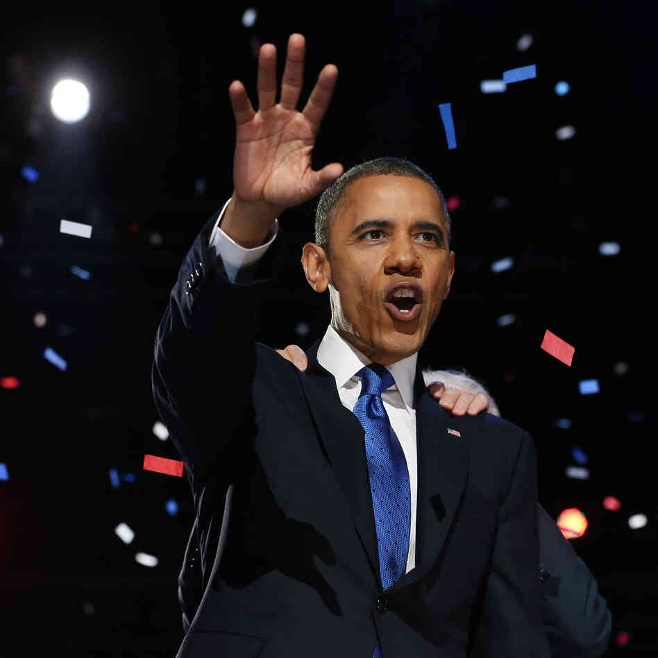 President Obama delivers his re-election victory speech Wednesday morning in Chicago.