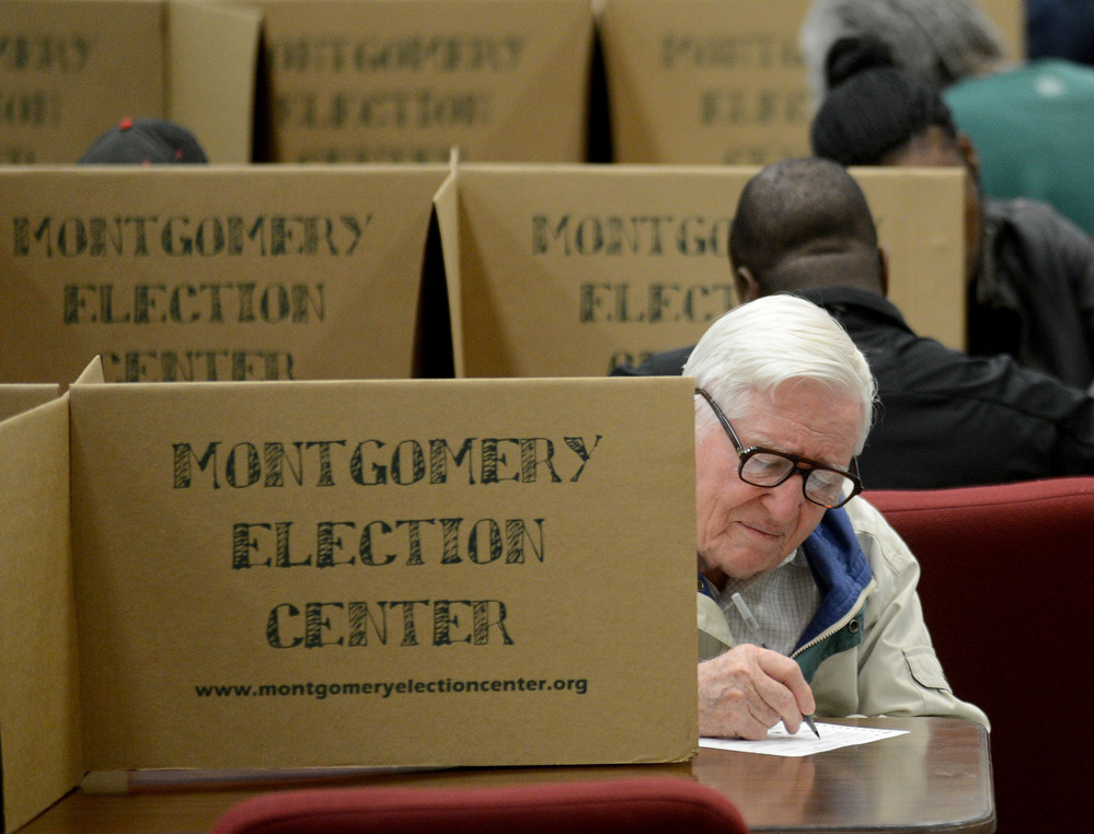 Mervel Parker fills out his ballot at Aldersgate United Methodist Church in Montgomery, Ala., on Tuesday. Alabama is one of nine states with a history of discrimination that the Voting Rights Act requires to obtain pre-clearance before changing any election procedures.
