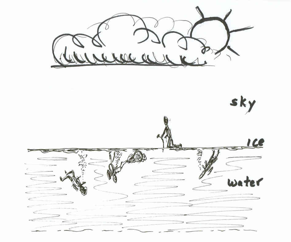 Drawing of divers underwater. Drawing of divers underwater.