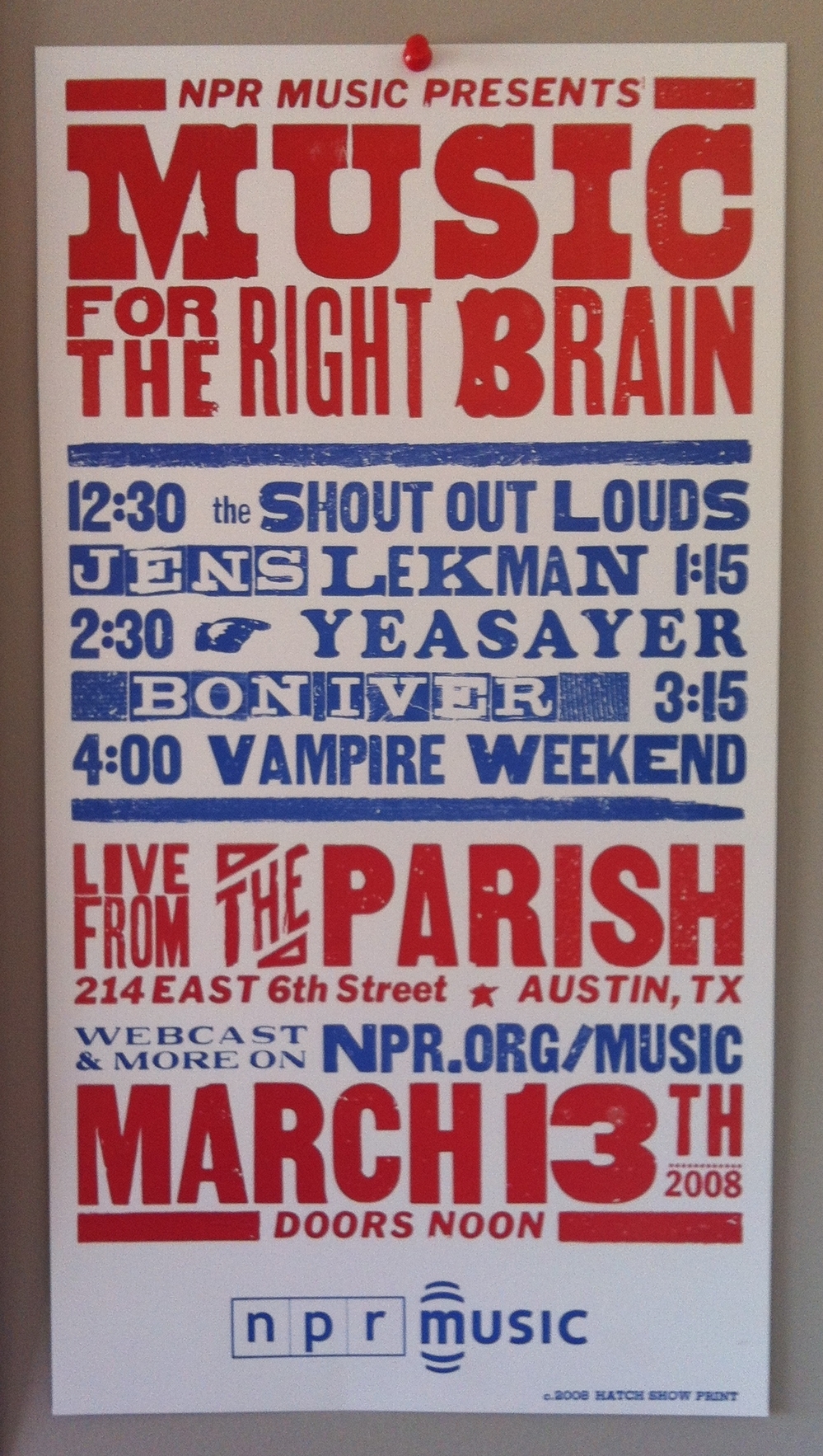 Promo poster for NPR Music's first Parish showcase at SXSW in 2008.
