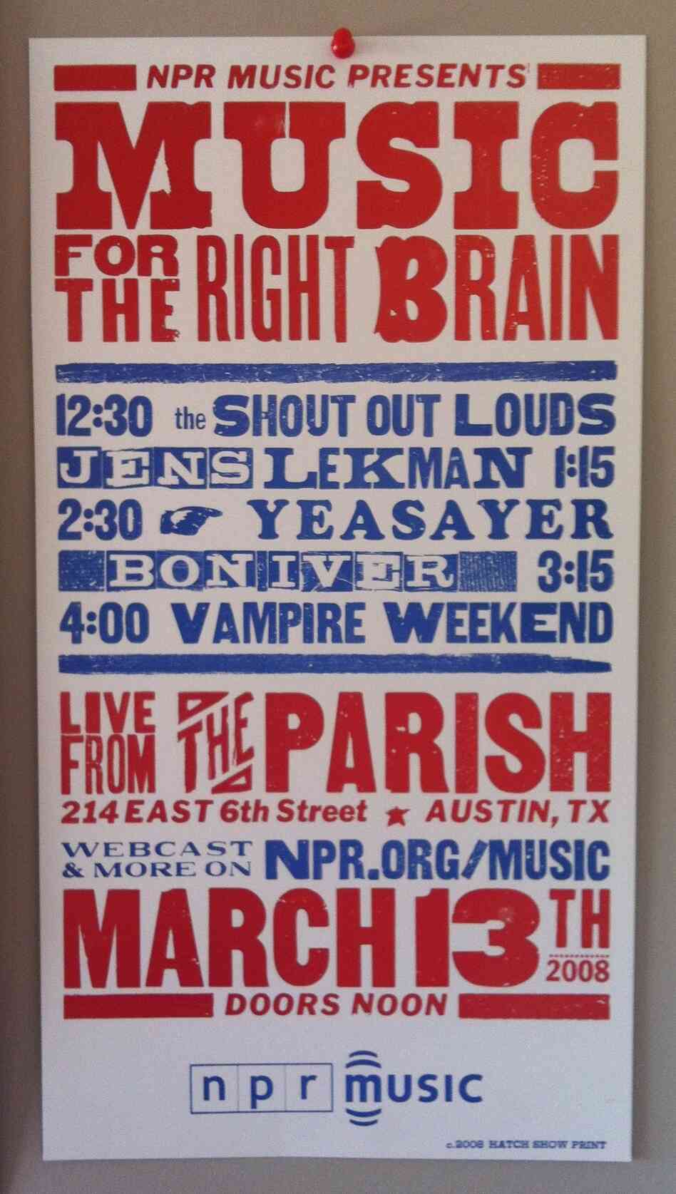 Promo poster for NPR Music's first Parish showcase at SXSW in 2008.