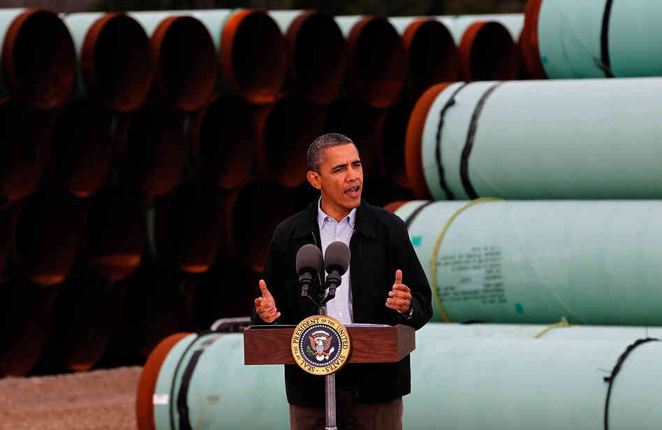 President Obama speaks at the southern site of the Keystone XL pipeline in May in Cushing, Okla. Obama is under pressure to make a decision on the future of the pipeline during his second term.