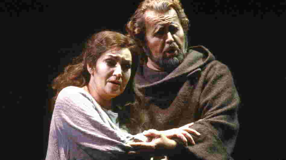 Soprano Maria Slatinaru and bass Paul Plishka perform in a 1986 production of Verdi's La Forza del Destino at the San Francisco Opera.