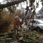 Veterans from around the country have deployed to the Northeast to help after Superstorm Sandy. Jeff Blaney (left) of San Francisco was in the Army and Jamie Havig was a Navy medic attached to the Marines in Iraq.