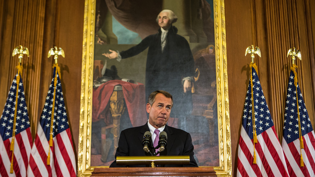 House Speaker John Boehner, seen last week, discusses the looming fiscal cliff. (Getty Images)